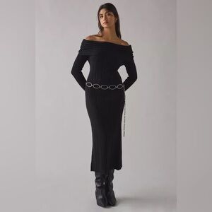 Urban Outfitters Teddy Off the Shoulder Sweater Midi Black Dress